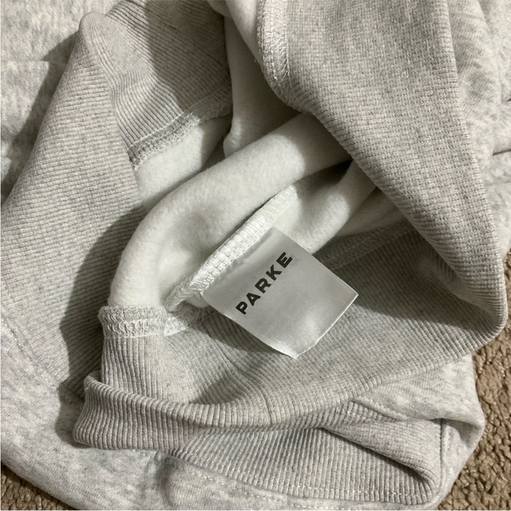 SOLD OUT PARKE VARSITY MOCK NECK LIGHT GREY AND BROWN LOGO PATCH SWEATSHIRT L/XL - Picture 3 of 3